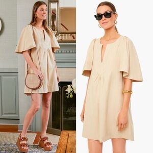 Tuckernuck Pomander Place Finley Flutter Sleeve Dress Khaki Tan Small Boho S